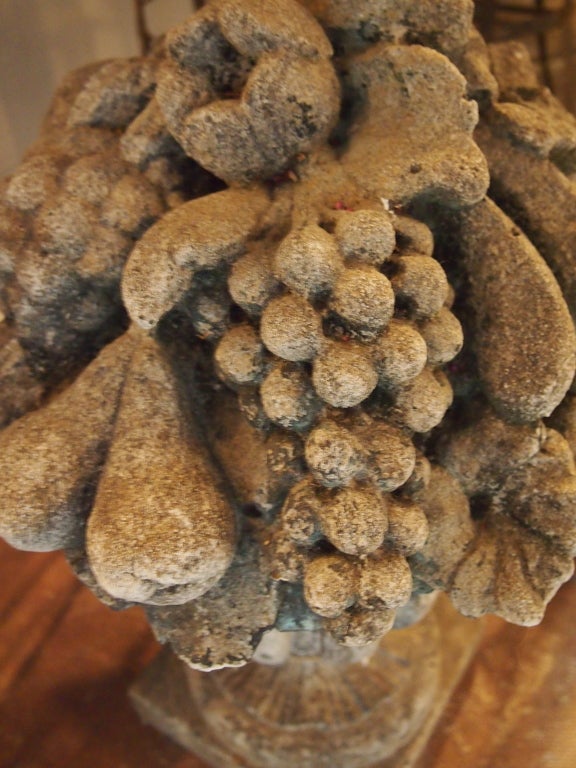 Pair of Weathered Cast Stone Fruit Urns 1