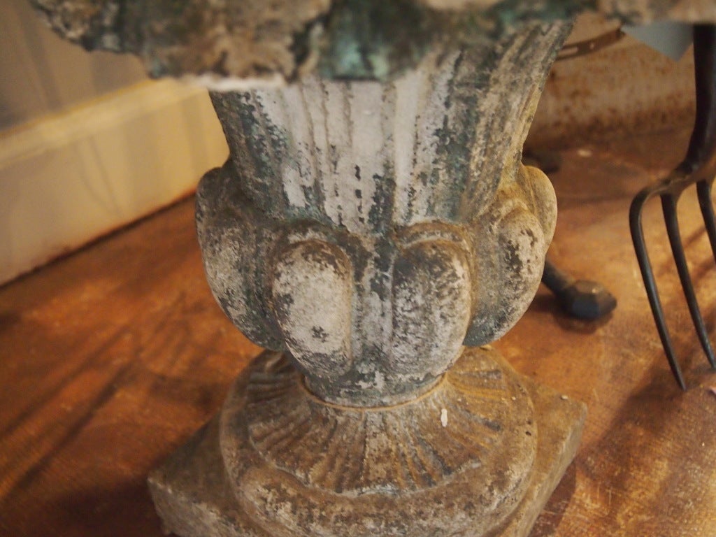 Pair of Weathered Cast Stone Fruit Urns 2