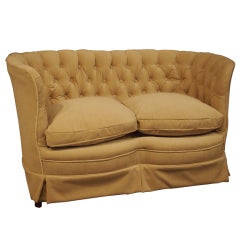 1920's French Tufted Curved Velvet Settee