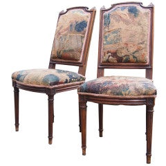 Antique Pair of 19thc French tapestry carved chairs