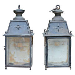 Antique Pair of French Railroad Station Lanterns