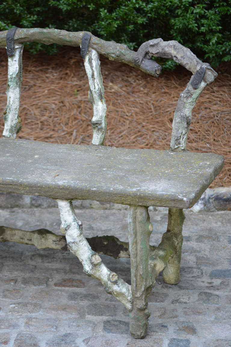Antique French Stone Faux Bois Bench For Sale at 1stdibs