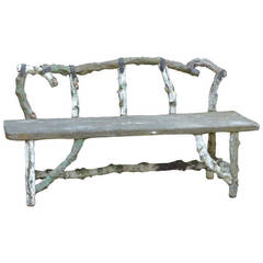 Antique French Stone Faux Bois Bench