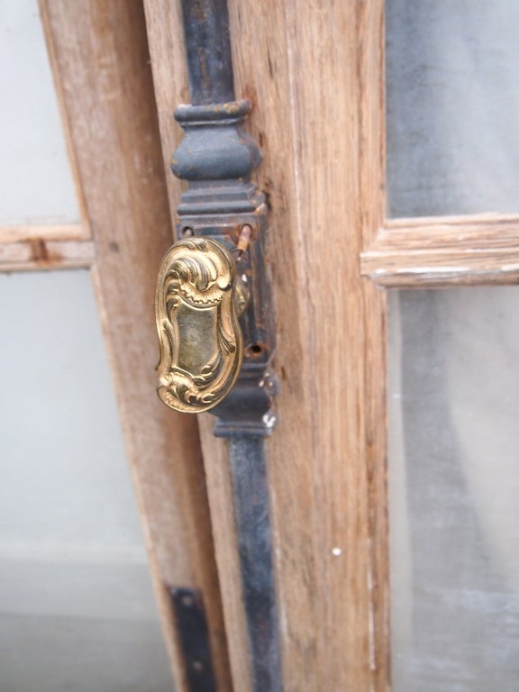19th Century 19th c. French  Oak Window with gilt iron cremon bolt For Sale