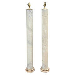 Pair of French Faux Marble Column Lamps, circa 1920