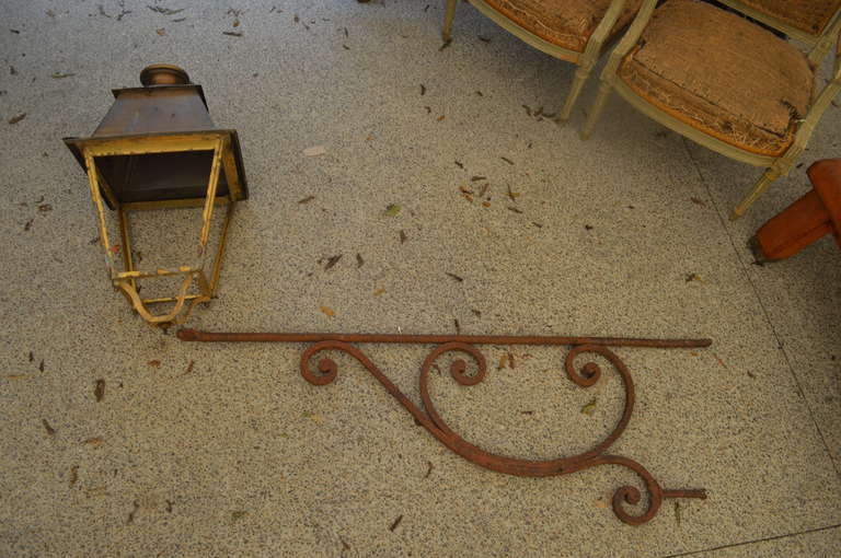 Antique French Iron Lantern on scrolled Cast Iron Bracket