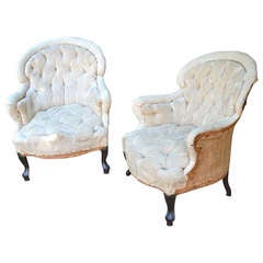 Pair of 19th C French Napoleon III Tufted Chairs