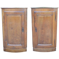 Antique Pair of Hanging French Walnut Corner Cabinets Circa 1870