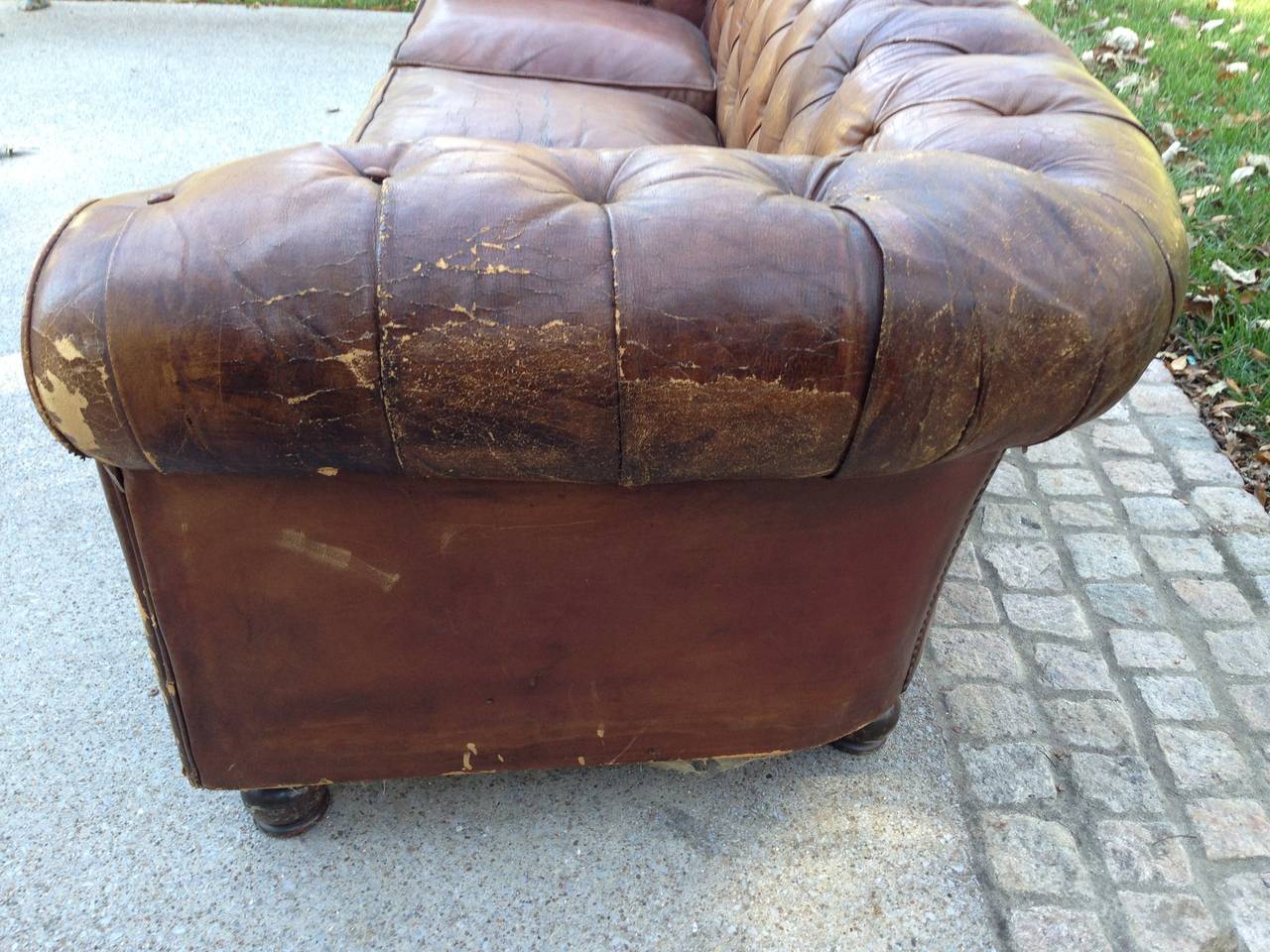 1930s French Leather Chesterfield Sofa