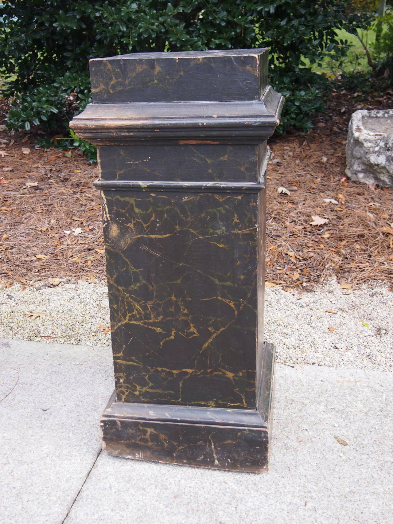 Wood Swedish Faux Marble Painted Pedestal For Sale