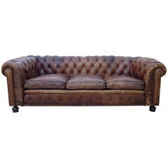 1930s French Leather Chesterfield Sofa