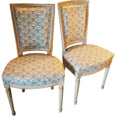 Pair of French side chairs-double welt vintage garden upholstery