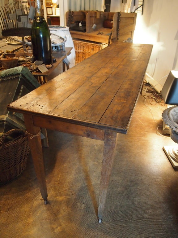 19th century French Oak Wine cellar table on wheels