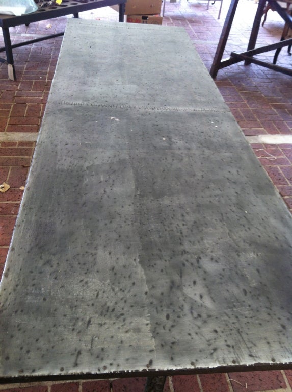 French Zinc Bistro table with carved iron base