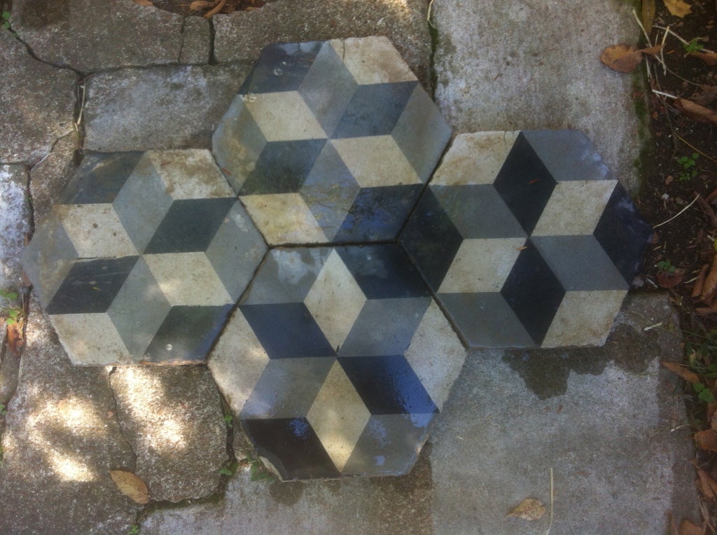 Set of 50 hexagonal antique encaustic cement tiles.  Suitable for indoor or outdoor use.