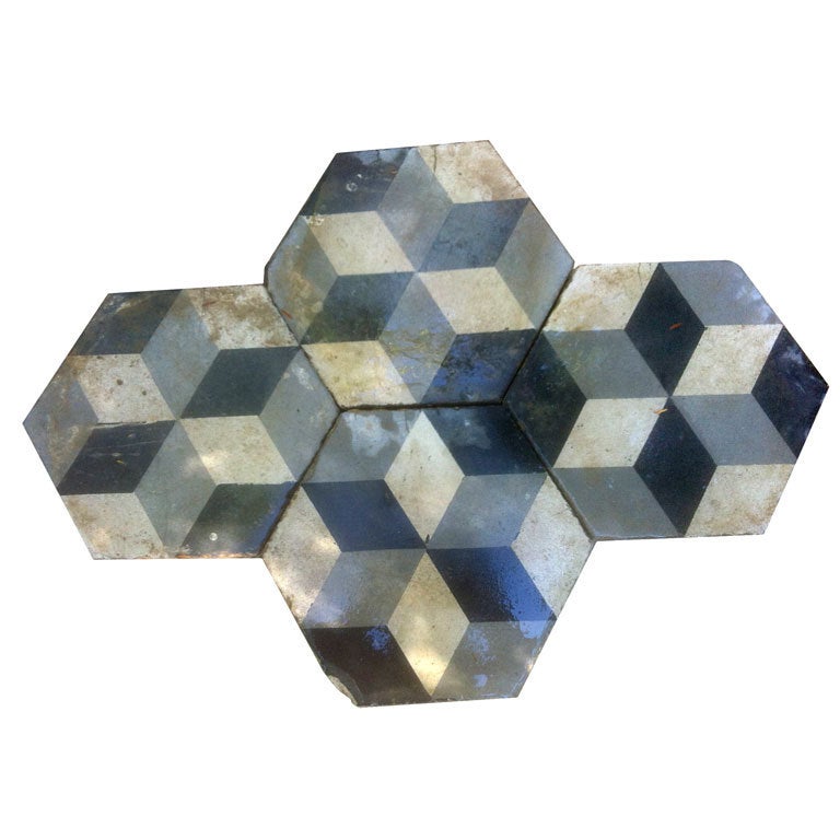 19th c French Encaustic Tiles - Set of 50