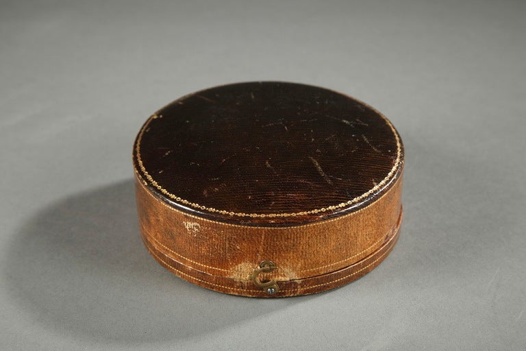 A French 19th century silver box with its leather case signed Boin-Taburet