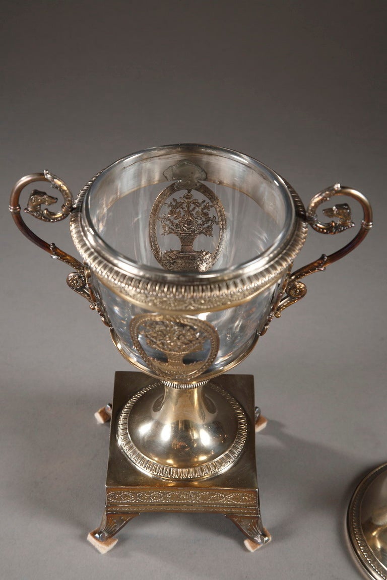 Silver Mounted Crystal Jam Pot With Greyhounds For Sale At 1stDibs
