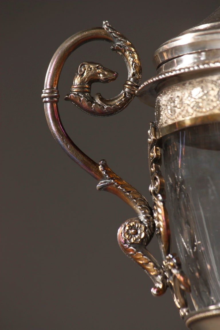 Silver Mounted Crystal Jam Pot With Greyhounds For Sale At 1stDibs