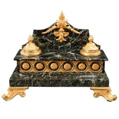 French 19th century green marble and gilt bronze inkstand