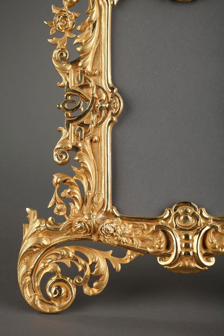 19th Century Louis XV style gilt bronze frame with mascaron and foliage For Sale