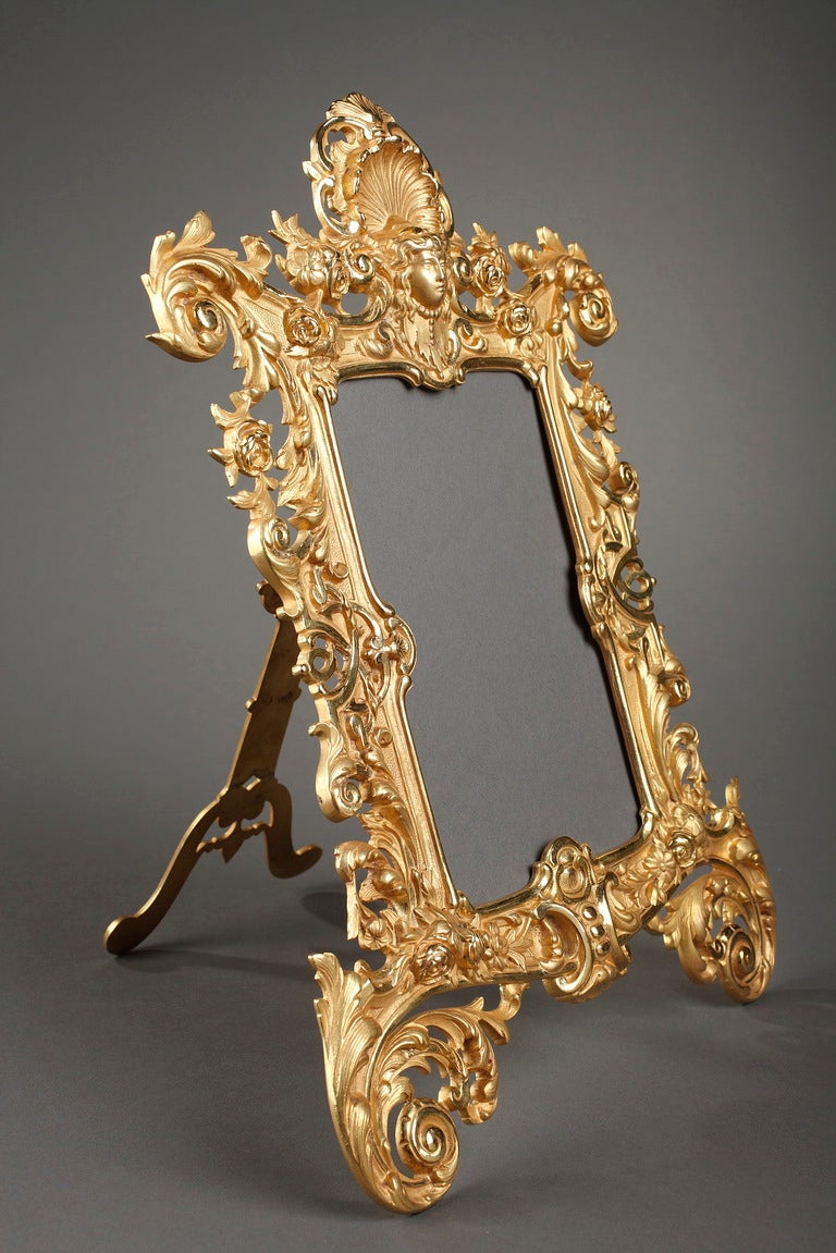 Louis XV style gilt bronze frame with mascaron and foliage For Sale 1