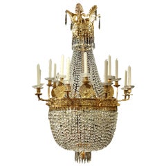 Vintage A French First Empire crystal and ormolu peacock decorated chandelier