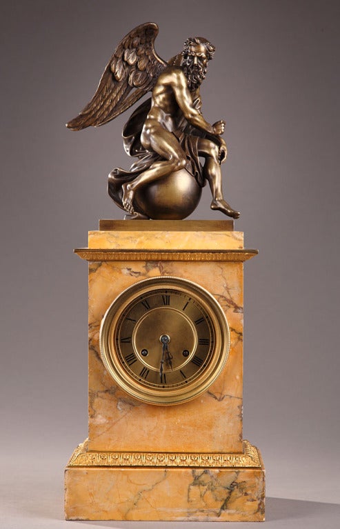 French 19th century mantle clock in Sienna marble and Bronze