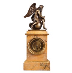 French 19th century mantle clock in Sienna marble and Bronze