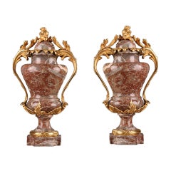 Pair of 19th century French marble vases with gilt bronze mounts