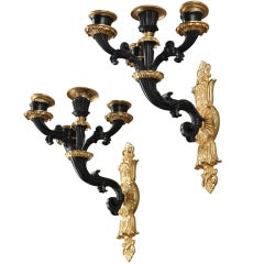 Antique Pair of French Restauration Period four lights bronze sconces