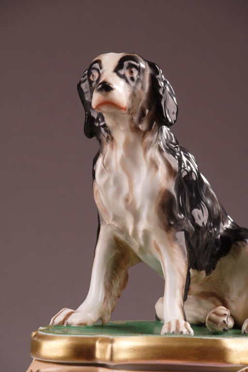 Unusual Paris Porcelain Inkstand Decorated with a Sitting Dog