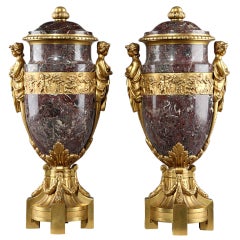 French 19th Century Ormolu Mounted Marble Vases Signed V. Lescur