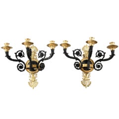 Pair of Early 19th Century French Gilt Bronze Sconces with Lion