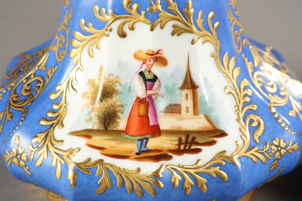 French Pair of Charles X porcelain bottles signed Darte For Sale