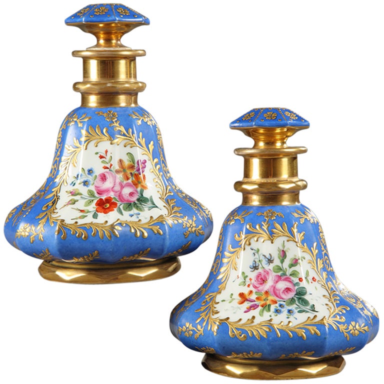 Pair of Charles X porcelain bottles signed Darte For Sale
