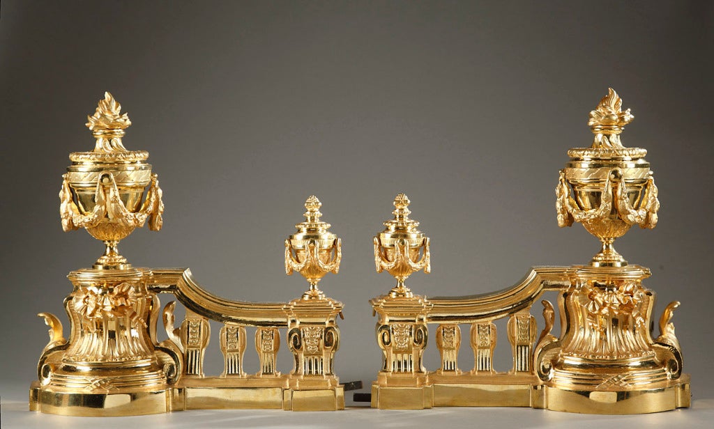 19th Century French Louis XVI Style Ormolu Andirons
