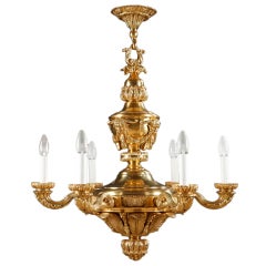 French Ormolu Six-Light Chandelier Decorated with Masks and Cornucopias French Ormolu Six-Light Chandelier Decorated with Masks and Cornucopias