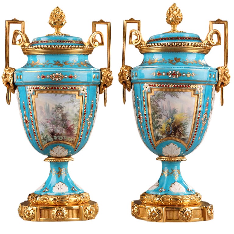 Pair of English Porcelain Vases and Gilded Bronze Mounts For Sale