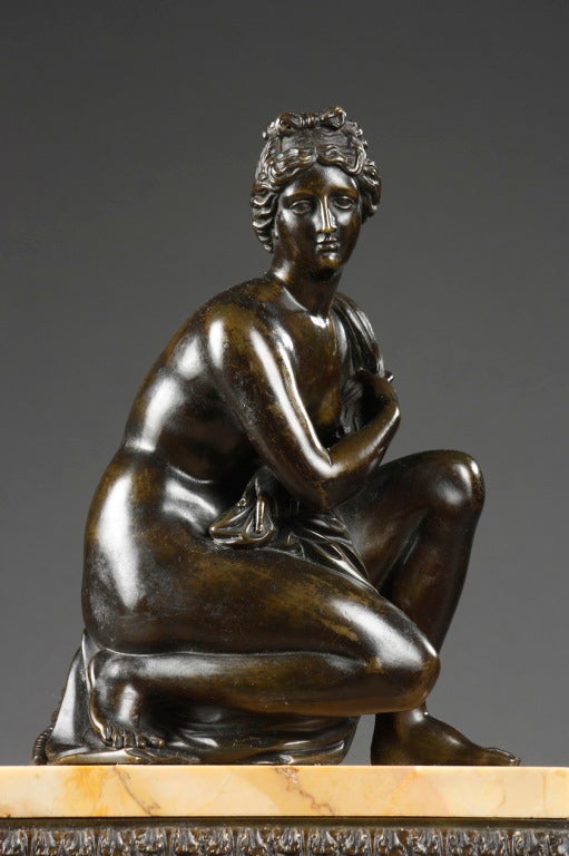 Crouching Venus in Patinated Bronze after Antoine Coysevox