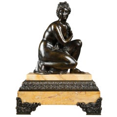 Crouching Venus in Patinated Bronze after Antoine Coysevox