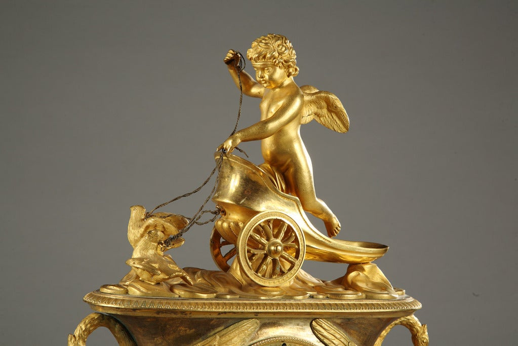 Empire Mantel Clock with Putto in a Chariot
