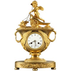 Empire Mantel Clock with Putto in a Chariot