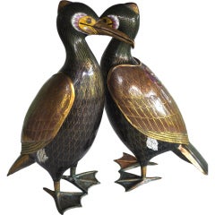 Pair of Excellent 19th Century Cloisonné Cormorants
