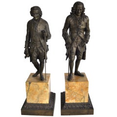 Pair of Restauration Bronze Figures of Voltaire and Rousseau