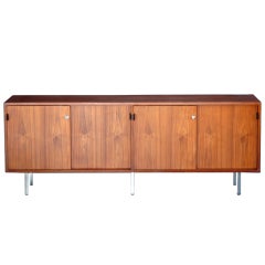 Retro Florence Knoll Walnut 540 Credenza with Leather Door Pulls