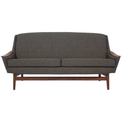 Wool and Teak Scandinavian Reupholstered Sofa