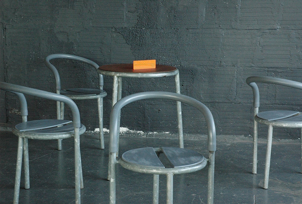 Fritz Hansen Galvanized Steel Pelikan Cafe Table and Chair Set