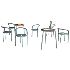Used Fritz Hansen Galvanized Steel Pelikan Cafe Table and Chair Set