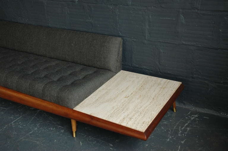 Adrian Pearsall for Craft Associates Walnut 615-D2T Sofa with Marble Side Tables In Excellent Condition In Portland, OR